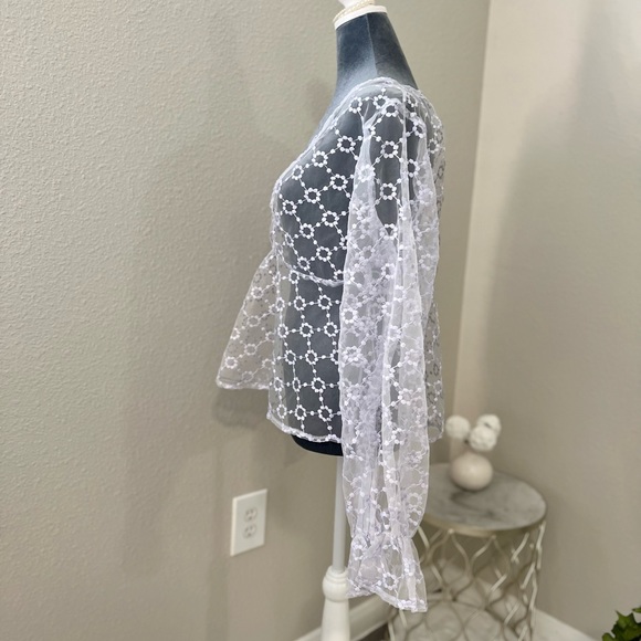 Zara Lilac Sheer Embroidered Floral V-Neck Blouse - Picture 3 of 6